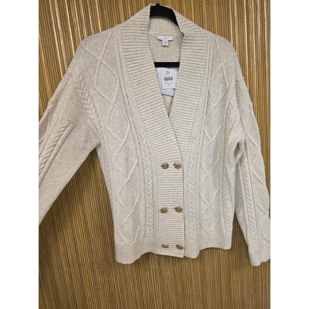 NWT J. Jill Oatmeal Cable Knit Double Breasted Cardigan Sweater Sz M Old Money